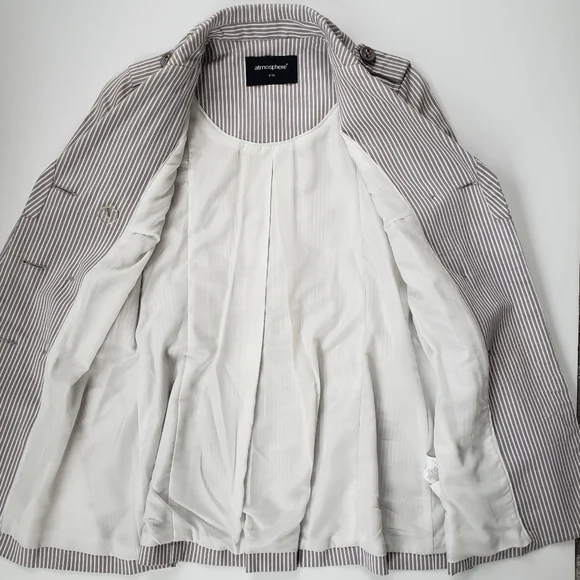 Atmosphere Grey and White Stripe Trench Coat Size 2-4 - Picture 3 of 16